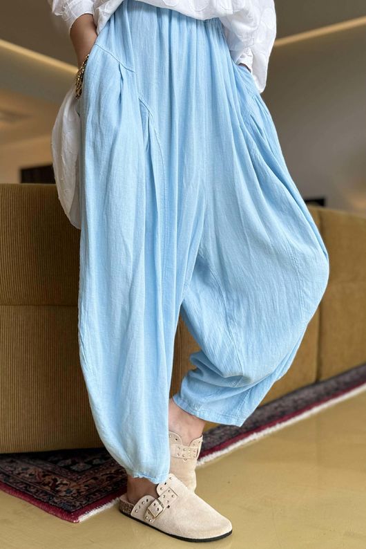 Noa Linen Blend Sia Barrel Trouser Baby Blue